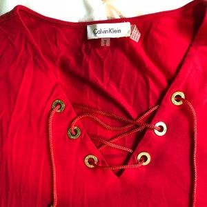 Calvin Klein red jersey knit loose fit shirt